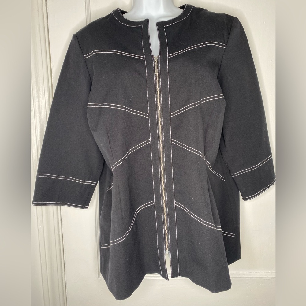 Ming Wang NWT Black Zip-Up Jacket with White Stitching Size L